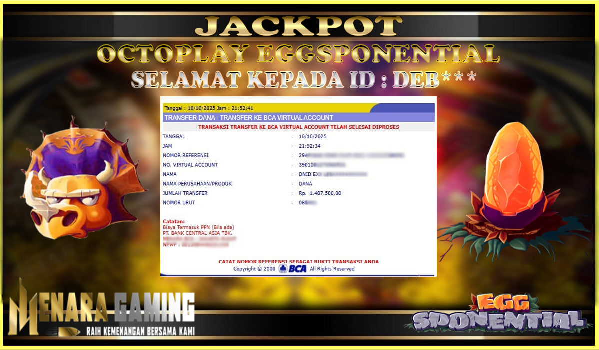 MENARAGAMING JACKPOT OCTOPLAY EGGSPONENTIAL Rp. 1.000.000,- LUNAS