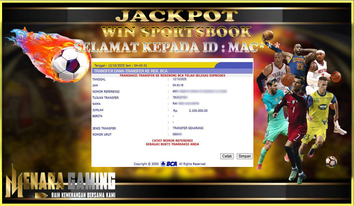 MENARAGAMING JACKPOT SPORTSBOOK Rp. 2.000.000,- LUNAS