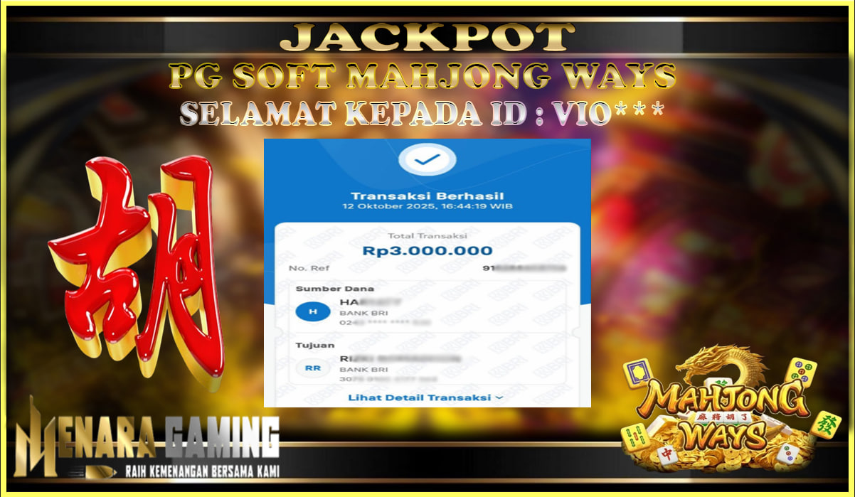 MENARAGAMING JACKPOT PG SOFT MAHJONG WAYS Rp. 3.000.000,- LUNAS