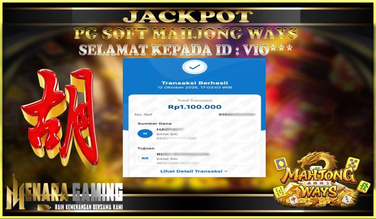 MENARAGAMING JACKPOT PG SOFT MAHJONG WAYS Rp. 1.000.000,- LUNAS