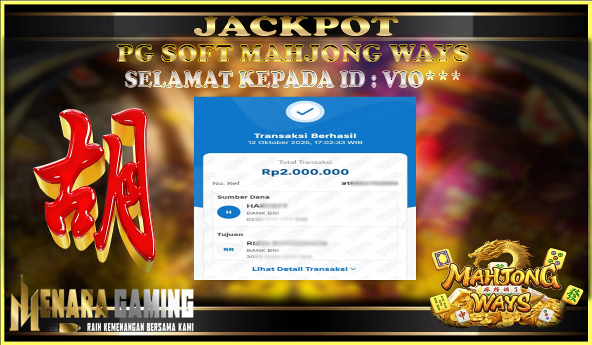 MENARAGAMING JACKPOT PG SOFT MAHJONG WAYS Rp. 2.000.000,- LUNAS