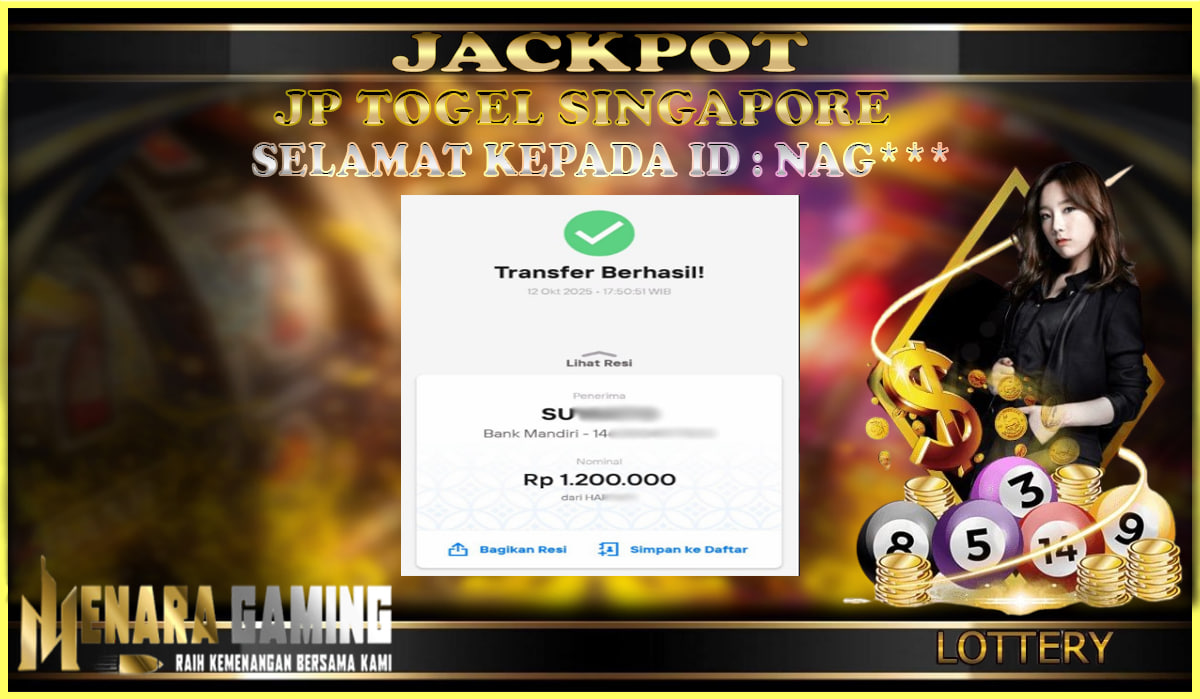 MENARAGAMING JACKPOT TOGEL SINGAPORE Rp. 1.000.000,- LUNAS