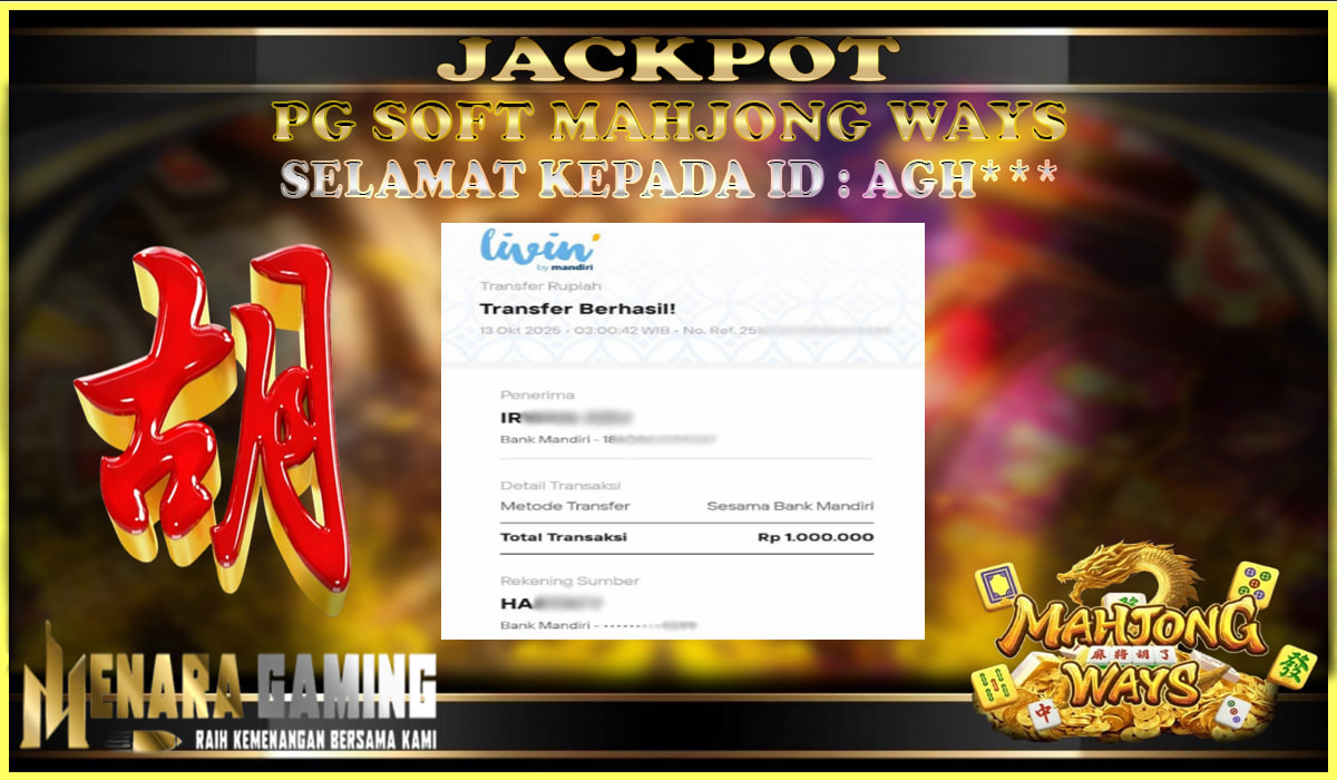 MENARAGAMING JACKPOT PG SOFT MAHJONG WAYS Rp. 1.000.000,- LUNAS