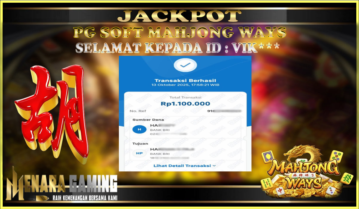 MENARAGAMING JACKPOT PG SOFT MAHJONG WAYS Rp. 1.000.000,- LUNAS
