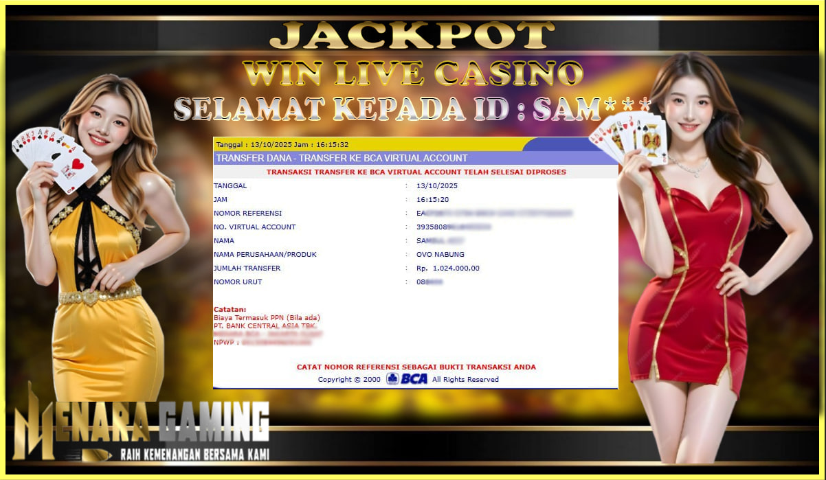 MENARAGAMING JACKPOT LIVE CASINO Rp. 1.000.000,- LUNAS