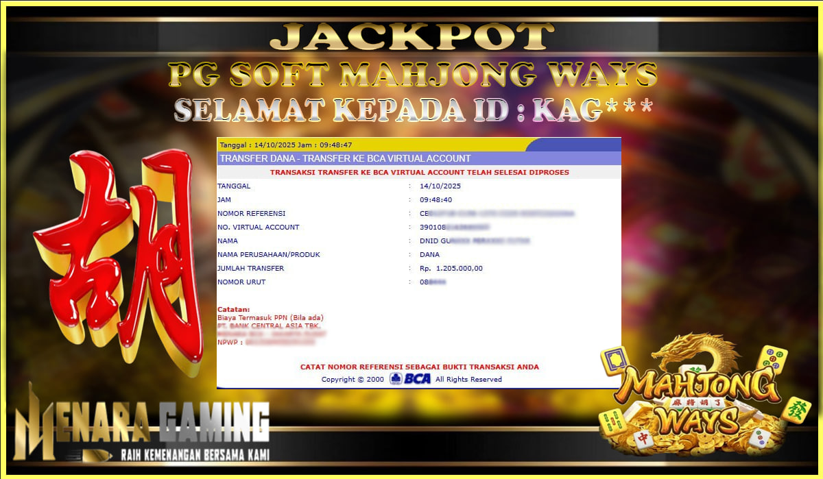 MENARAGAMING JACKPOT PG SOFT MAHJONG WAYS Rp. 1.000.000,- LUNAS
