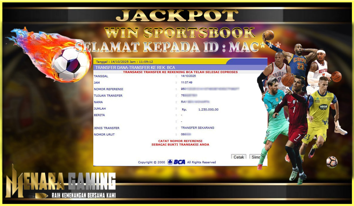 MENARAGAMING JACKPOT SPORTSBOOK Rp. 1.000.000,- LUNAS