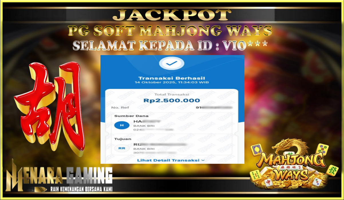 MENARAGAMING JACKPOT PG SOFT MAHJONG WAYS Rp. 2.000.000,- LUNAS