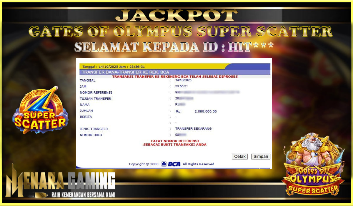 MENARAGAMING JACKPOT PRAGMATIC PLAY GATES OF OLYMPUS SUPER SCATTER Rp. 2.000.000,- LUNAS