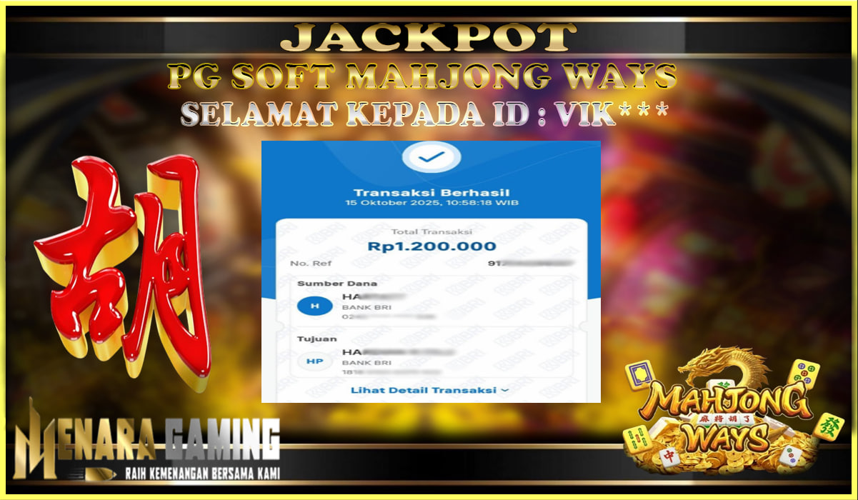MENARAGAMING JACKPOT PG SOFT MAHJONG WAYS Rp. 1.000.000,- LUNAS