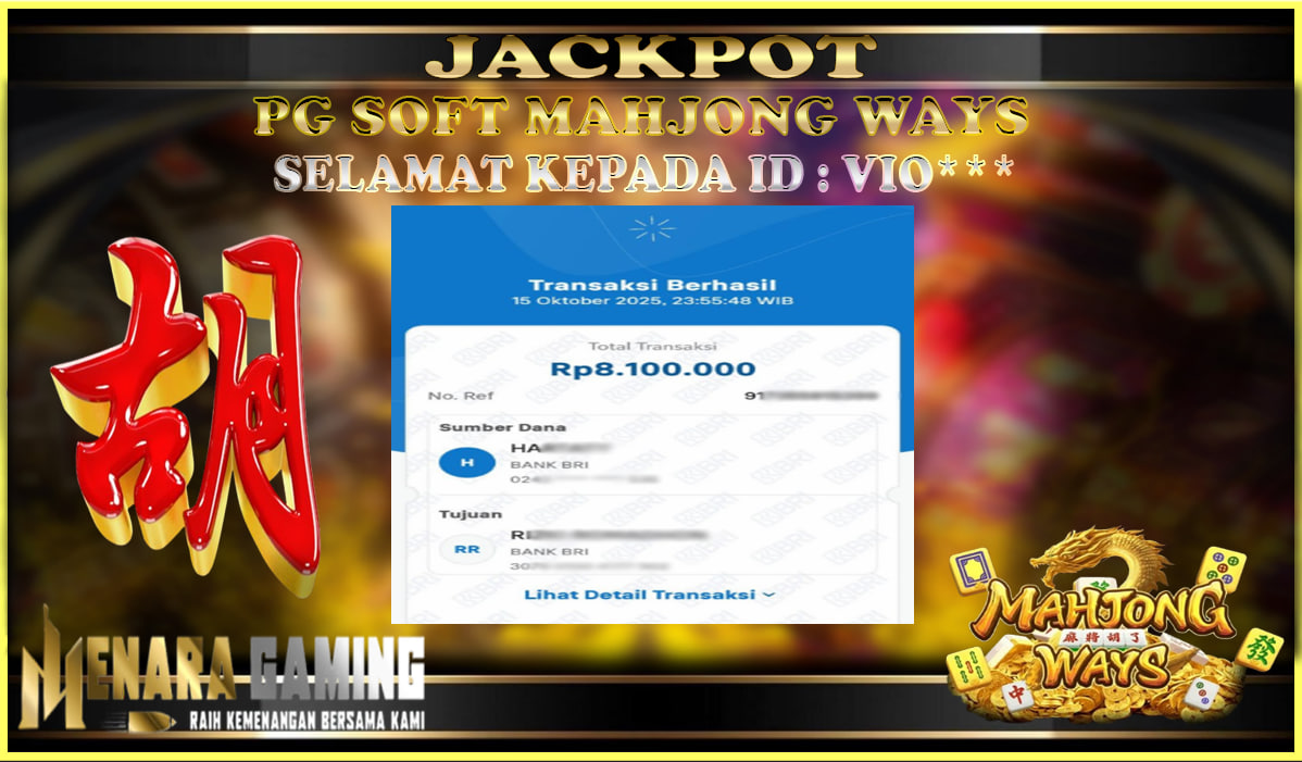 MENARAGAMING JACKPOT PG SOFT MAHJONG WAYS Rp. 8.000.000,- LUNAS