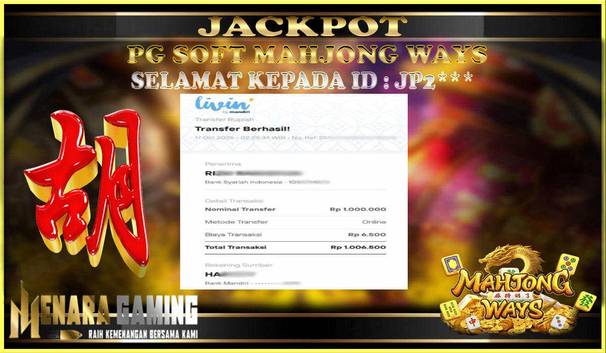 MENARAGAMING JACKPOT PG SOFT MAHJONG WAYS Rp. 1.000.000,- LUNAS