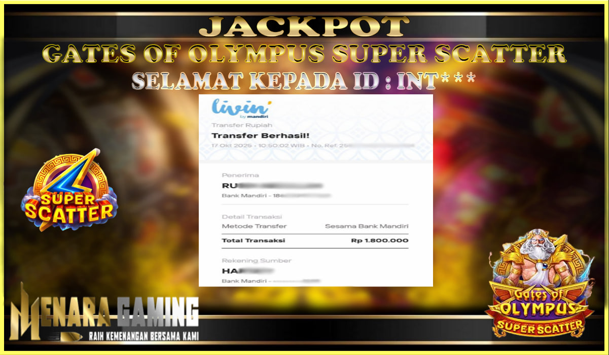 MENARAGAMING JACKPOT PRAGMATIC PLAY GATES OF OLYMPUS SUPER SCATTER Rp. 1.000.000,- LUNAS