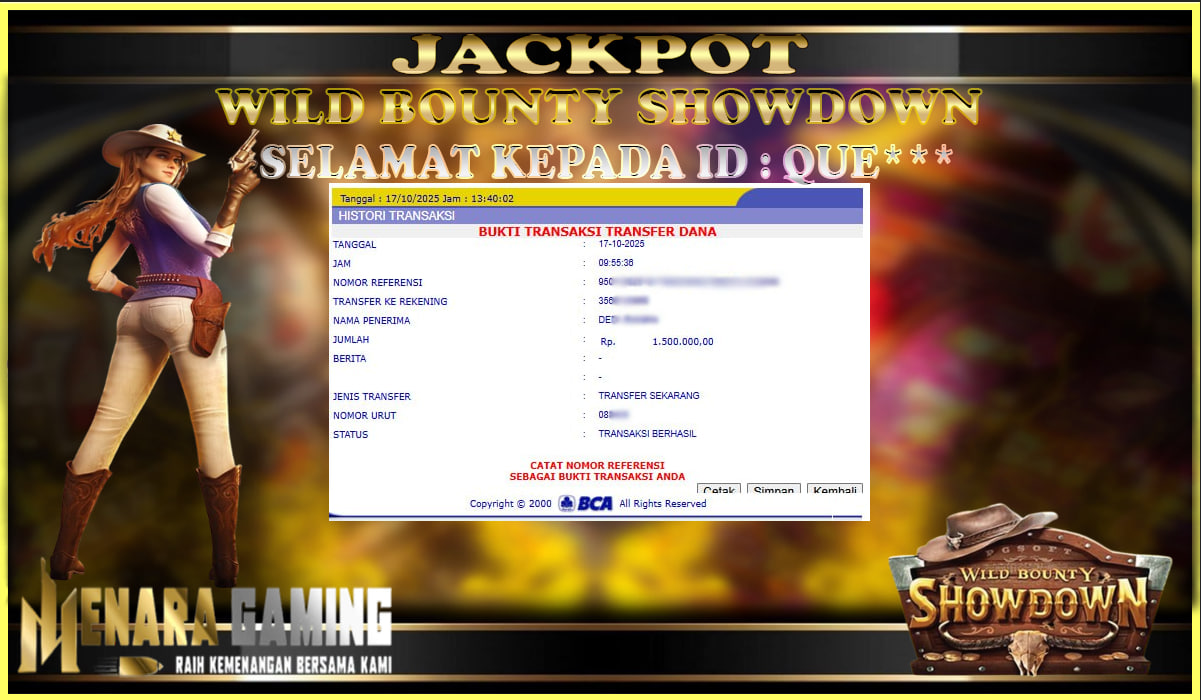 MENARAGAMING JACKPOT PG SOFT WILD BOUNTY SHOWDOWN Rp. 1.000.000,- LUNAS