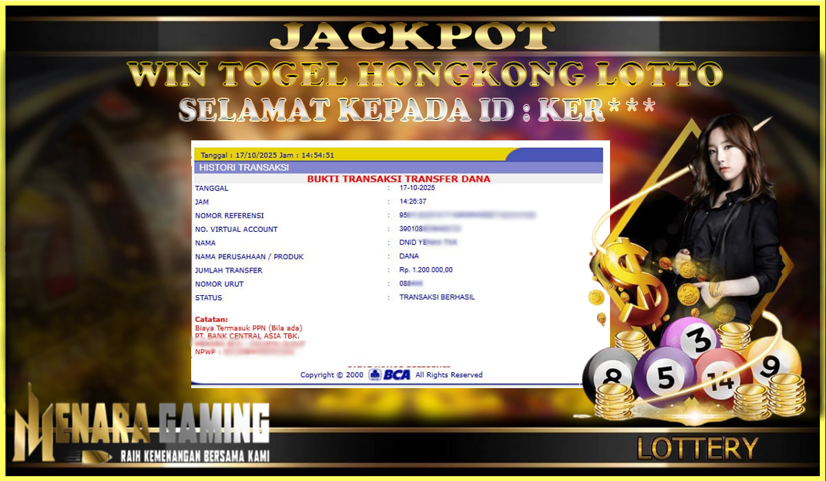 MENARAGAMING JACKPOT TOGEL HONGKONG LOTTO Rp. 1.000.000,- LUNAS