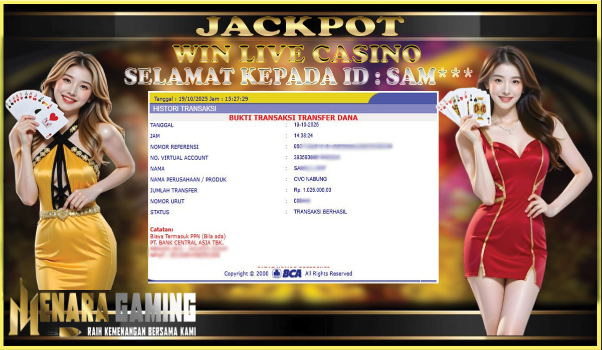 MENARAGAMING JACKPOT LIVE CASINO Rp. 1.000.000,- LUNAS