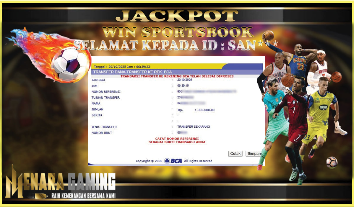 MENARAGAMING JACKPOT SPORTSBOOK Rp. 1.000.000,- LUNAS