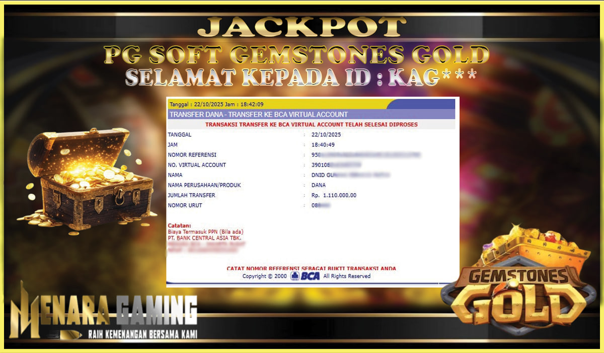 MENARAGAMING JACKPOT PG SOFT GEMSTONES GOLD Rp. 1.000.000,- LUNAS