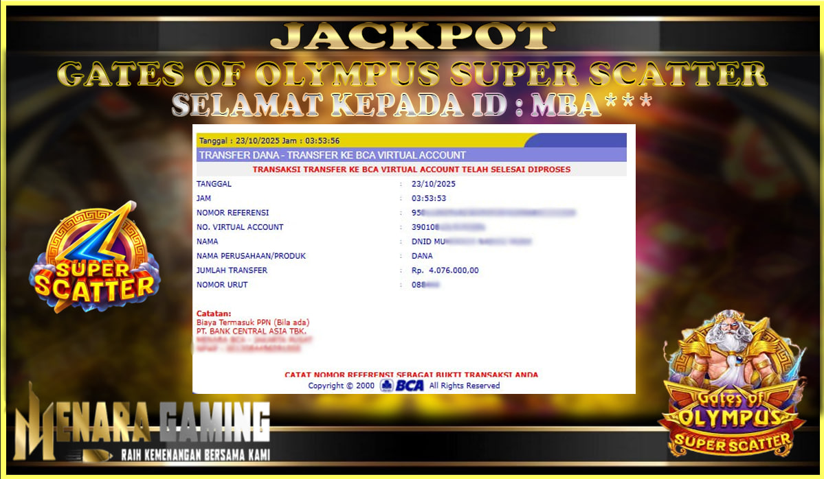 MENARAGAMING JACKPOT PRAGMATIC PLAY GATES OF OLYMPUS SUPER SCATTER Rp. 4.000.000,- LUNAS