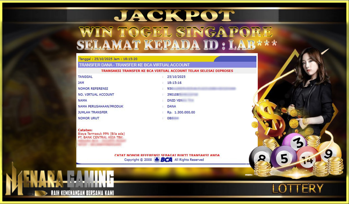 MENARAGAMING JACKPOT TOGEL SINGAPORE Rp. 1.000.000,- LUNAS