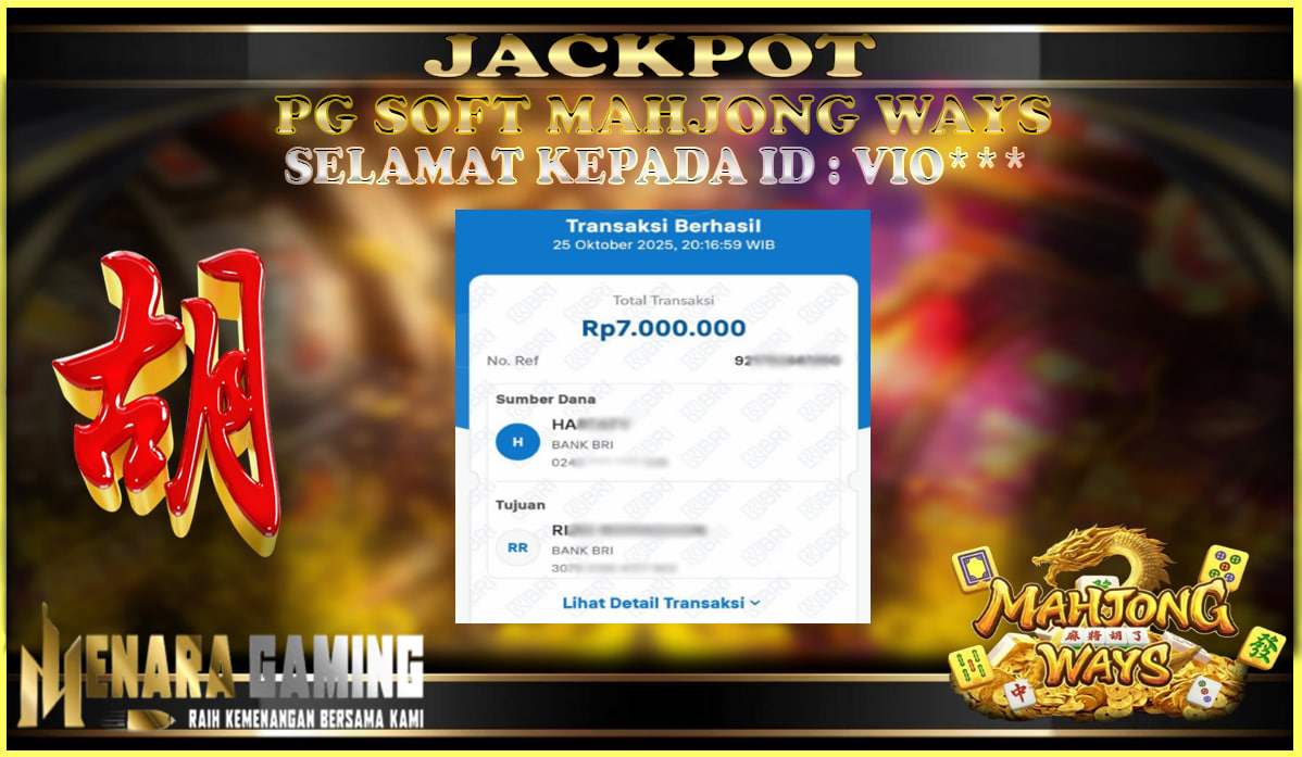 MENARAGAMING JACKPOT PG SOFT MAHJONG WAYS Rp. 7.000.000,- LUNAS