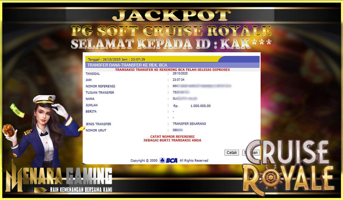MENARAGAMING JACKPOT PG SOFT CRUISE ROYALE Rp. 1.000.000,- LUNAS