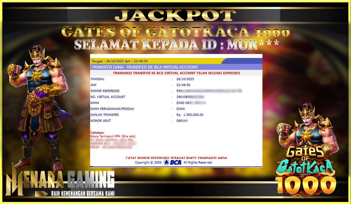 MENARAGAMING JACKPOT PRAGMATIC PLAY GATES OF GATOT KACA 1000 Rp. 1.000.000,- LUNAS