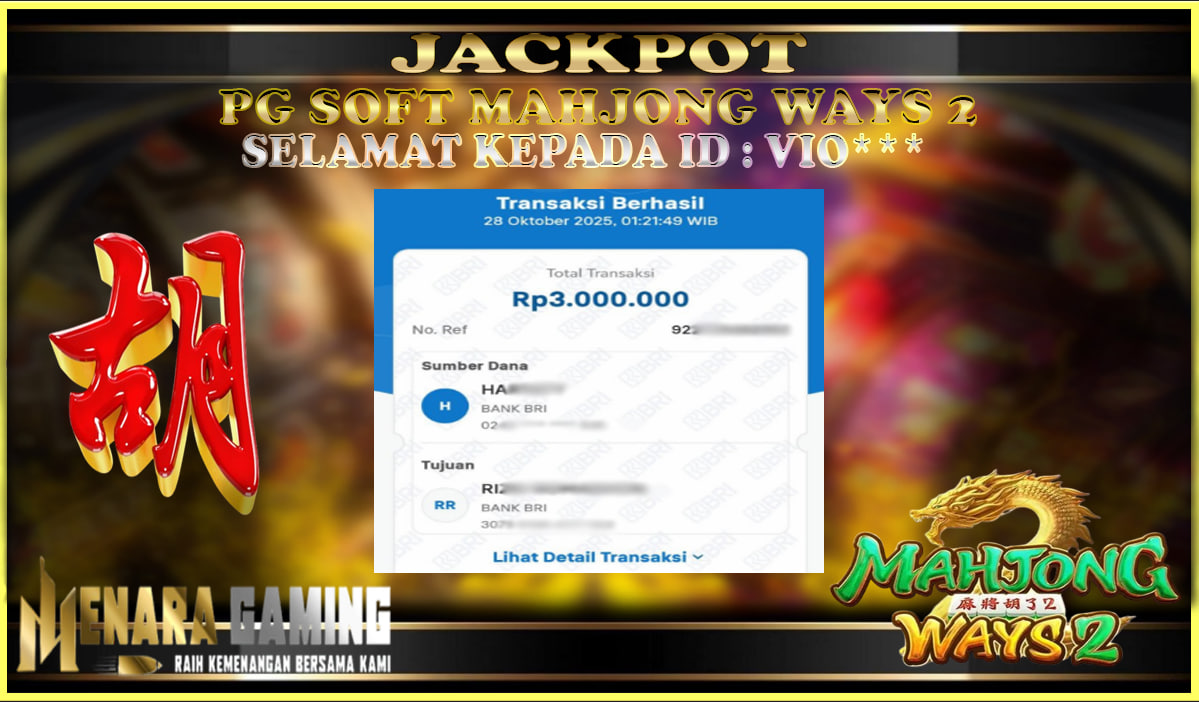 MENARAGAMING JACKPOT PG SOFT MAHJONG WAYS 2 Rp. 3.000.000,- LUNAS