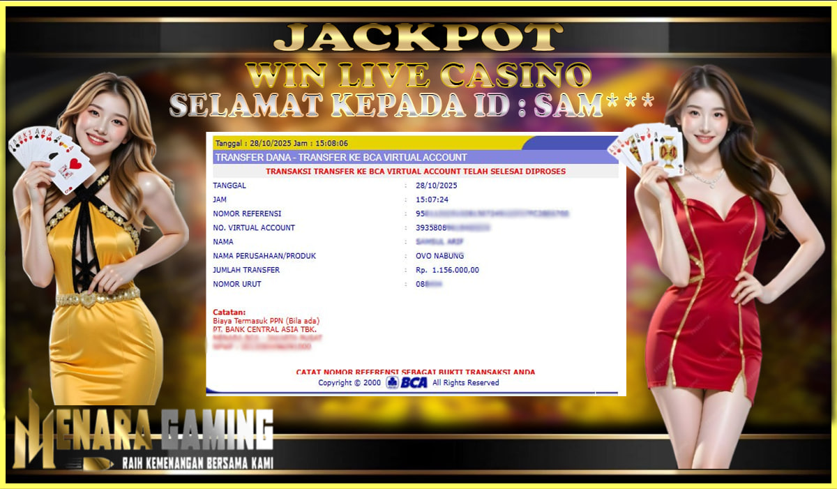 MENARAGAMING JACKPOT LIVE CASINO Rp. 1.000.000,- LUNAS