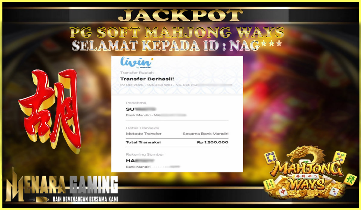 MENARAGAMING JACKPOT PG SOFT MAHJONG WAYS Rp. 1.000.000,- LUNAS
