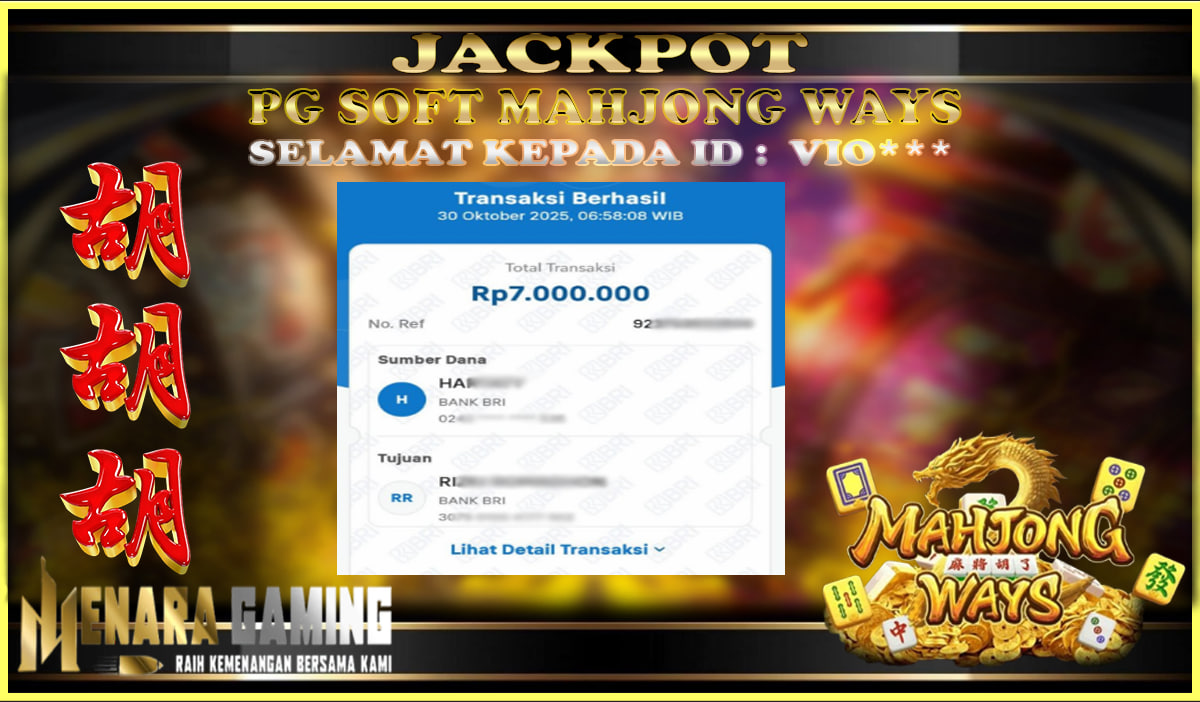 MENARAGAMING JACKPOT PG SOFT MAHJONG WAYS Rp. 7.000.000,- LUNAS