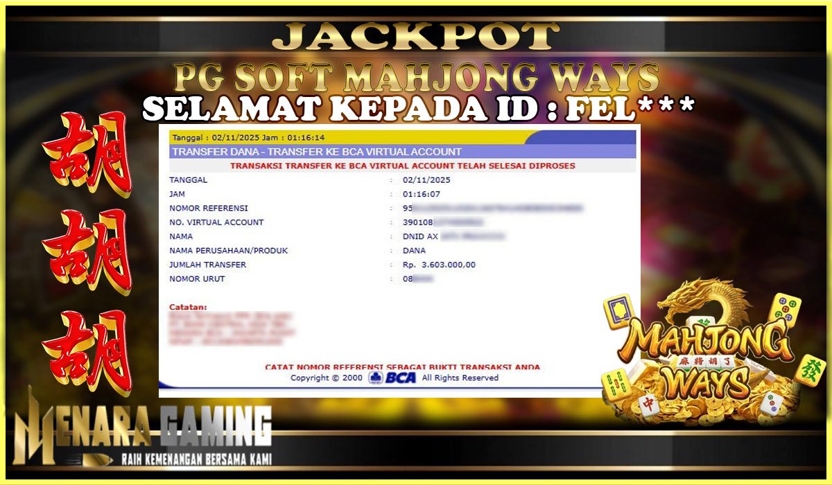 MENARAGAMING JACKPOT PG SOFT MAHJONG WAYS Rp. 3.000.000,- LUNAS