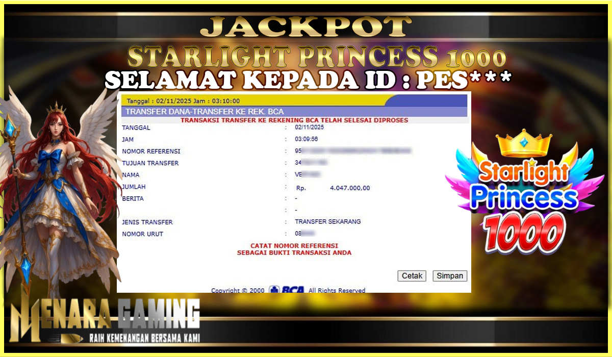 MENARAGAMING JACKPOT PRAGMATIC PLAY STARLIGHT PRINCESS 1000 Rp. 4.000.000,- LUNAS