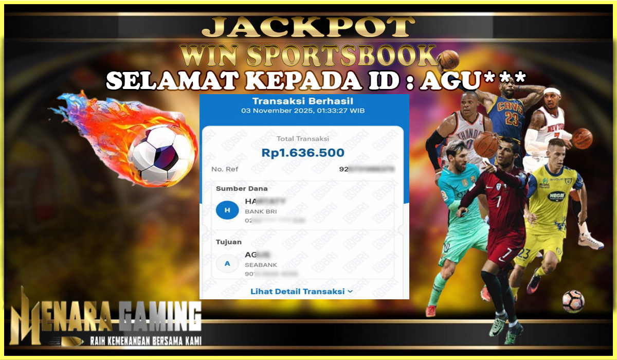MENARAGAMING JACKPOT SPORTSBOOK Rp. 1.000.000,- LUNAS