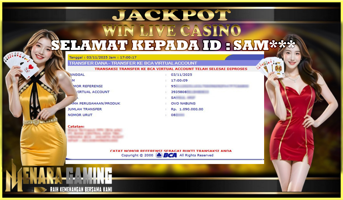MENARAGAMING JACKPOT LIVE CASINO Rp. 1.000.000,- LUNAS