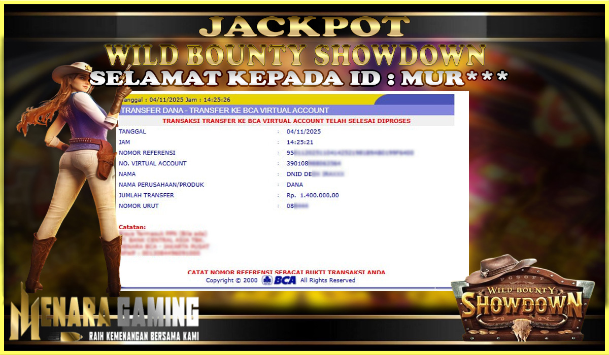 MENARAGAMING JACKPOT PG SOFT WILD BOUNTY SHOWDOWN Rp. 1.000.000,- LUNAS