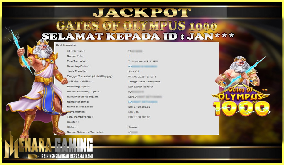 MENARAGAMING JACKPOT PRAGMATIC PLAY GATES OF OLYMPUS 1000 Rp. 2.000.000,- LUNAS