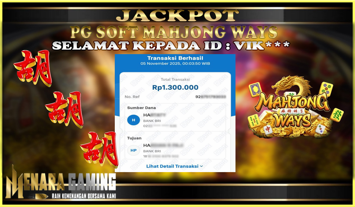 MENARAGAMING JACKPOT PG SOFT MAHJONG WAYS Rp. 1.000.000,- LUNAS