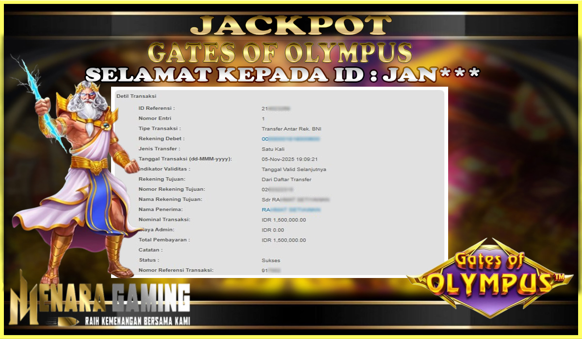 MENARAGAMING JACKPOT PRAGMATIC PLAY GATES OF OLYMPUS Rp. 1.000.000,- LUNAS