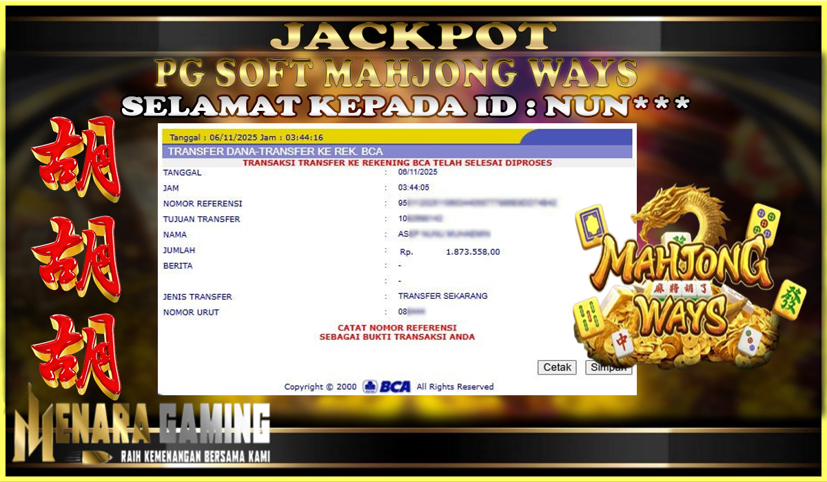 MENARAGAMING JACKPOT PG SOFT MAHJONG WAYS Rp. 1.000.000,- LUNAS