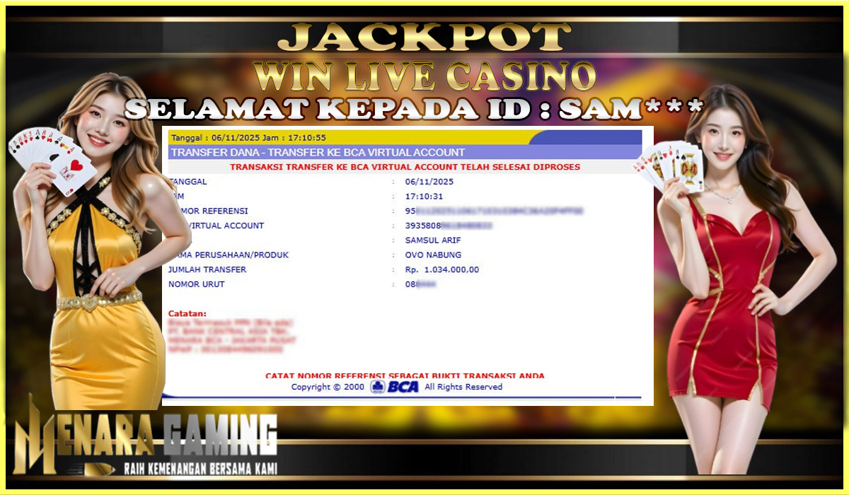 MENARAGAMING JACKPOT LIVE CASINO Rp. 1.000.000,- LUNAS
