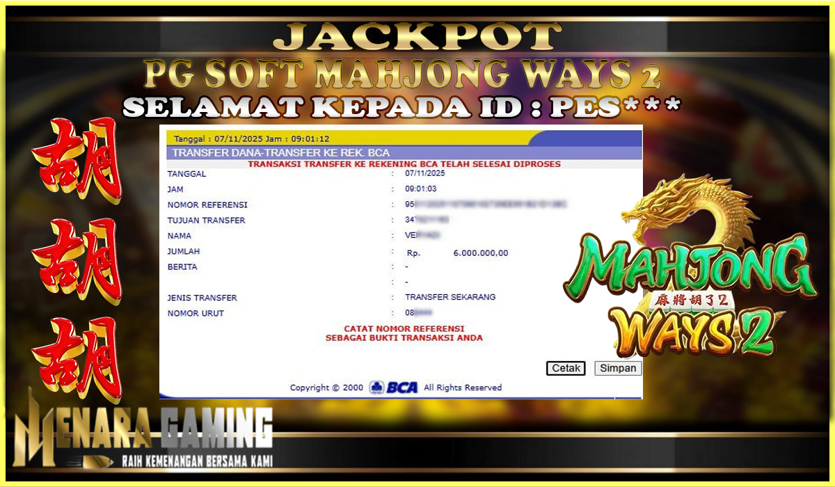 MENARAGAMING JACKPOT PG SOFT MAHJONG WAYS 2 Rp. 6.000.000,- LUNAS