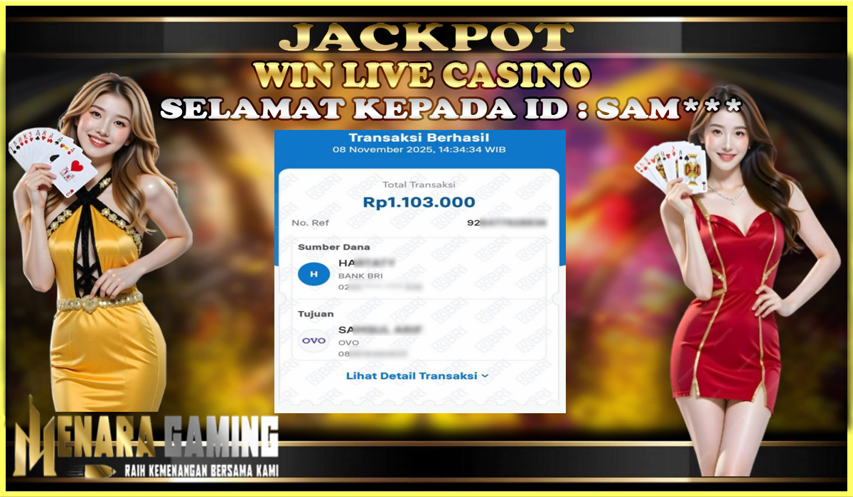 MENARAGAMING JACKPOT LIVE CASINO Rp. 1.000.000,- LUNAS