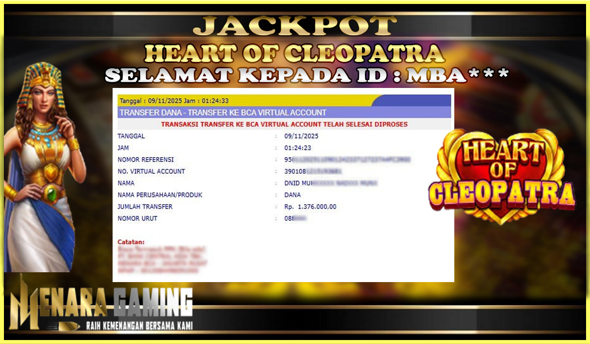 MENARAGAMING JACKPOT PRAGMATIC PLAY HEART OF CLEOPATRA Rp. 1.000.000,- LUNAS