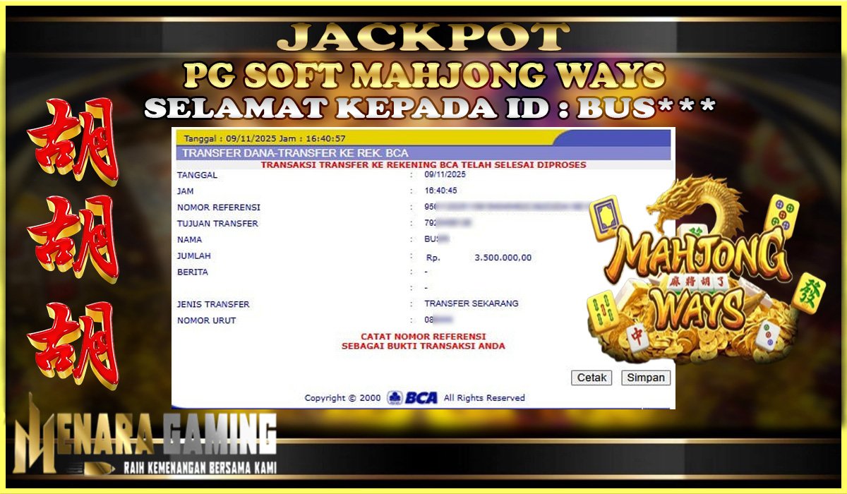 MENARAGAMING JACKPOT PG SOFT MAHJONG WAYS Rp. 3.000.000,- LUNAS