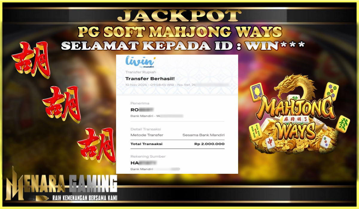 MENARAGAMING JACKPOT PG SOFT MAHJONG WAYS Rp. 2.000.000,- LUNAS