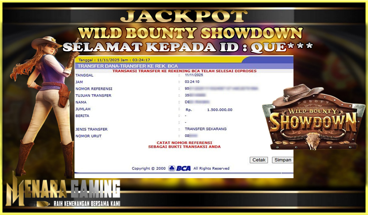 MENARAGAMING JACKPOT PG SOFT WILD BOUNTY SHOWDOWN Rp. 1.000.000,- LUNAS