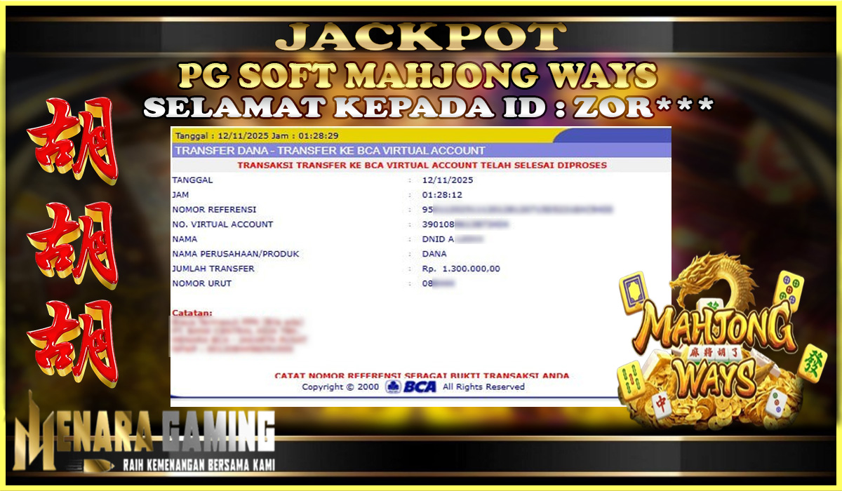MENARAGAMING JACKPOT PG SOFT MAHJONG WAYS Rp. 1.000.000,- LUNAS