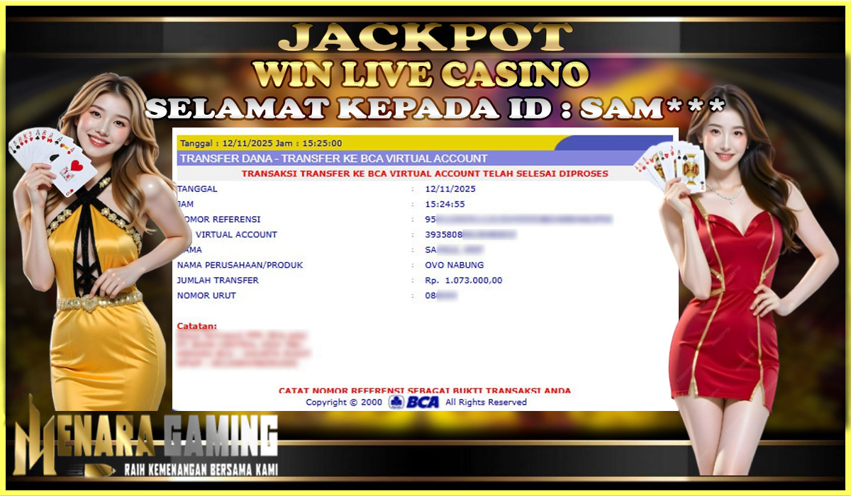 MENARAGAMING JACKPOT LIVE CASINO Rp. 1.000.000,- LUNAS