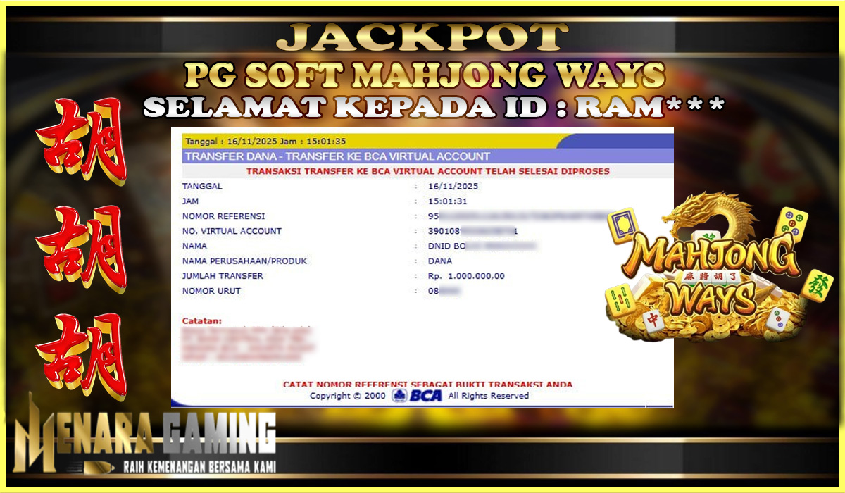 MENARAGAMING JACKPOT PG SOFT MAHJONG WAYS Rp. 1.000.000,- LUNAS